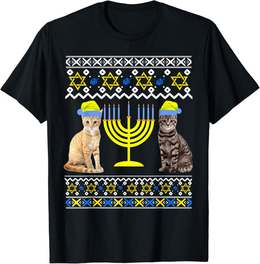 Cat With Menorah Hanukkah Chanukah Menorah Cat Sweater T-Shirt