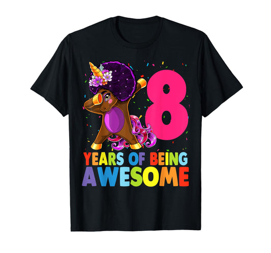 8th Birthday Dabbing Unicorn Afro Party Gift 8 Years Old T-Shirt