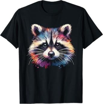 Raccoon Watercolor Art Colorful Wildlife Illustration T-Shirt