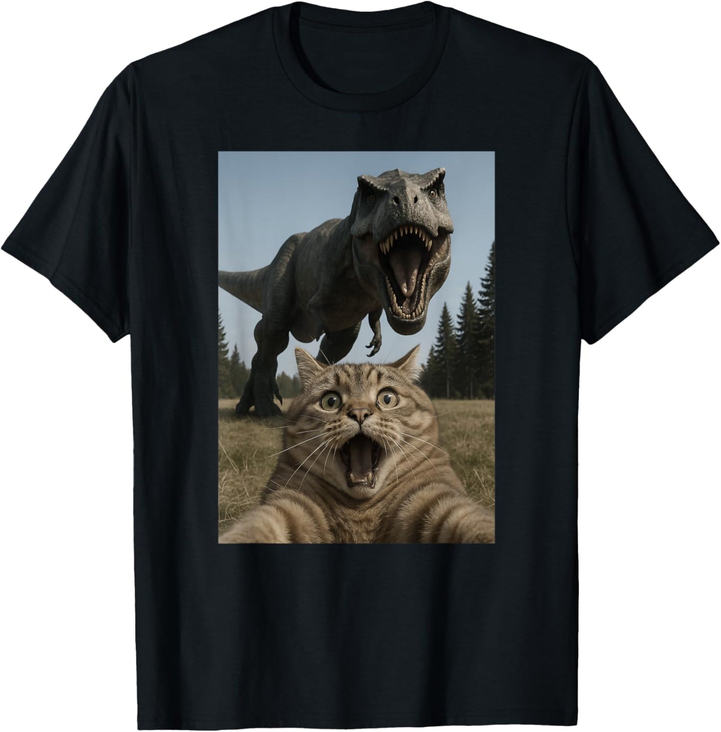 Funny Cat Dinosaur Trex Selfie Animal Lover Mom Dad Kids T-Shirt