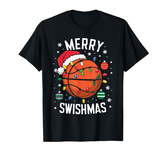 Merry Swishmas Christmas Xmas Basketball Boys Kids Men T-Shirt