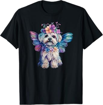 Cute Maltese Dog Angel with Wings T-Shirt for Men Women
