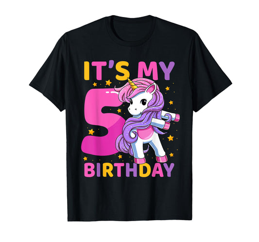 5 Years Old Unicorn Flossing 5th Birthday Party Girls Kids T-Shirt