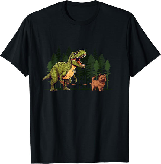 Norwich Terrier Dinosaur T-Rex Walking Funny Dog Trex Men T-Shirt