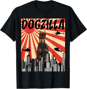 Funny Retro Japanese Dogzilla Doberman Pinscher T-Shirt