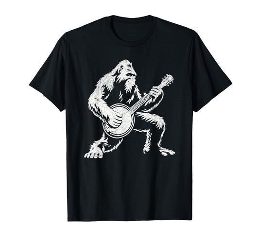 Funny Bigfoot Sasquatch Playing Banjo Bluegrass Music Lover T-Shirt
