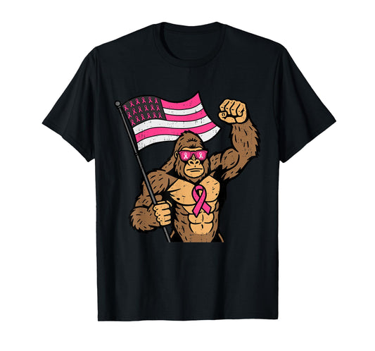 Bigfoot Sasquatch Breast Cancer Pink Ribbon Support Men Boys T-Shirt