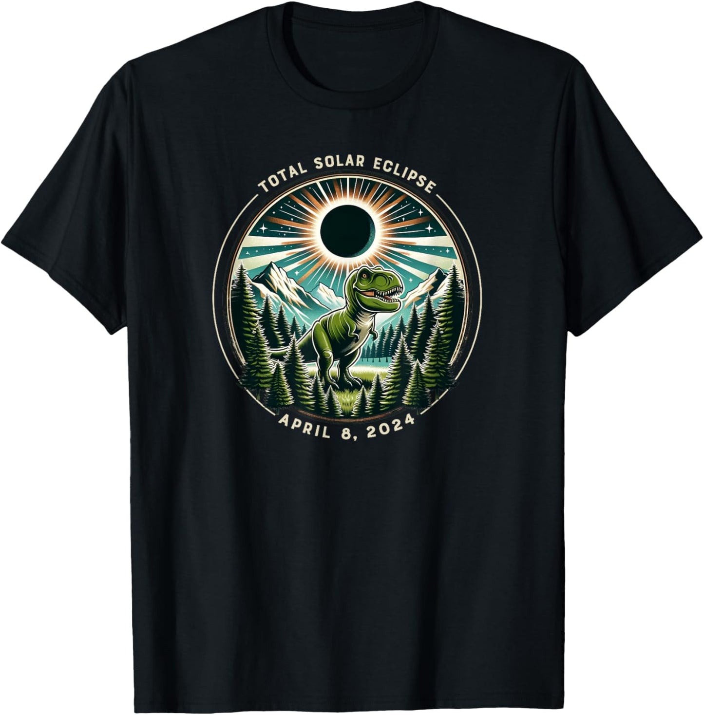 2024 Total Solar Eclipse T Rex Dinosaur With April Date T-Shirt