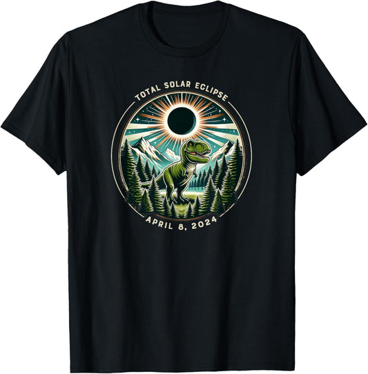 2024 Total Solar Eclipse T Rex Dinosaur With April Date T-Shirt