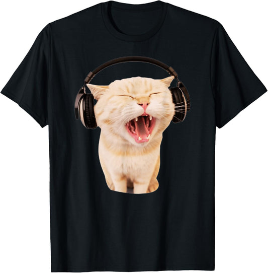 Cat With Headphones Meme Cat Meme Funny Memes Gen-Z Memes T-Shirt
