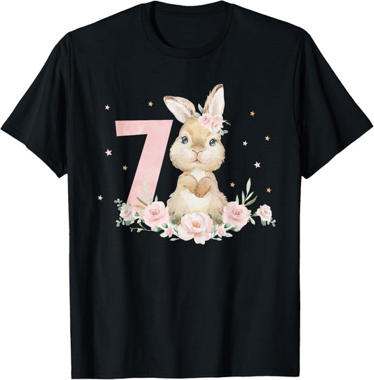 Adorable Rabbit Bunny 7th Birthday Outfit Girl 7 Year Old T-Shirt