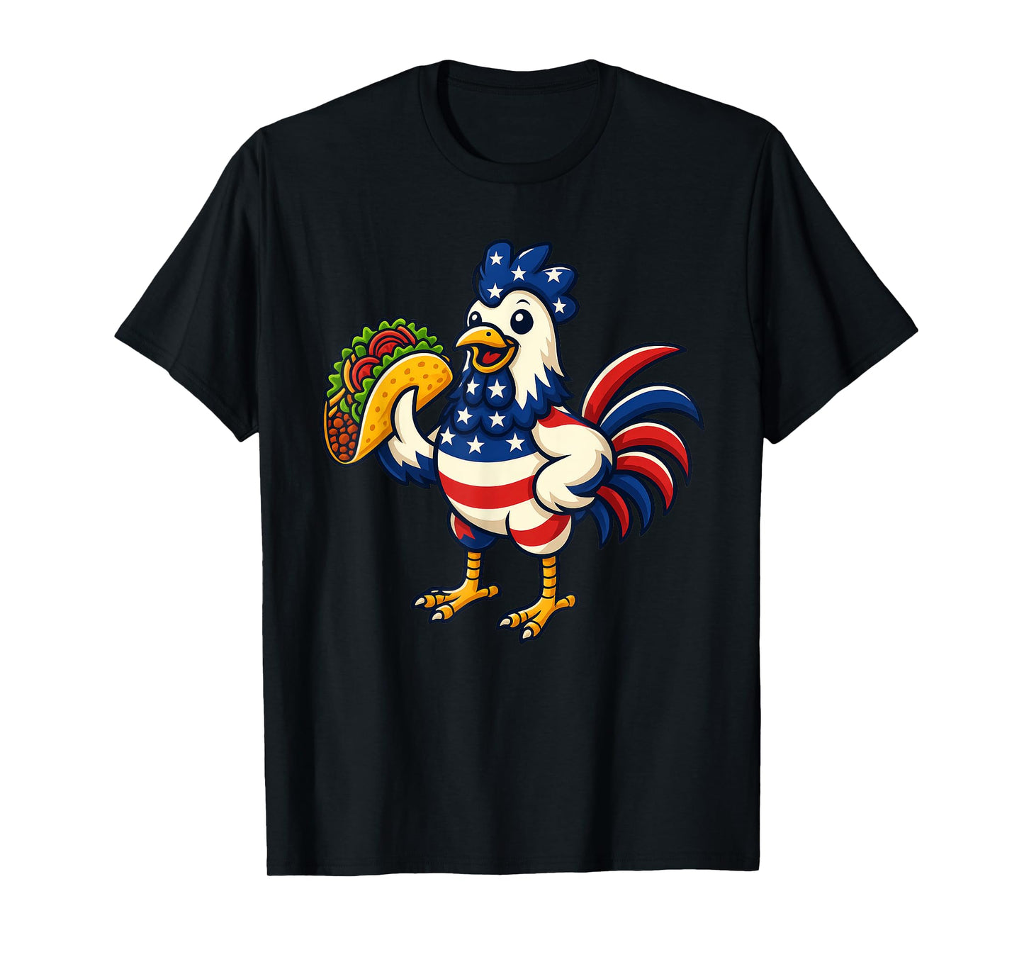 Chicken Eating Taco American Flag 4th Of July T-Shirt