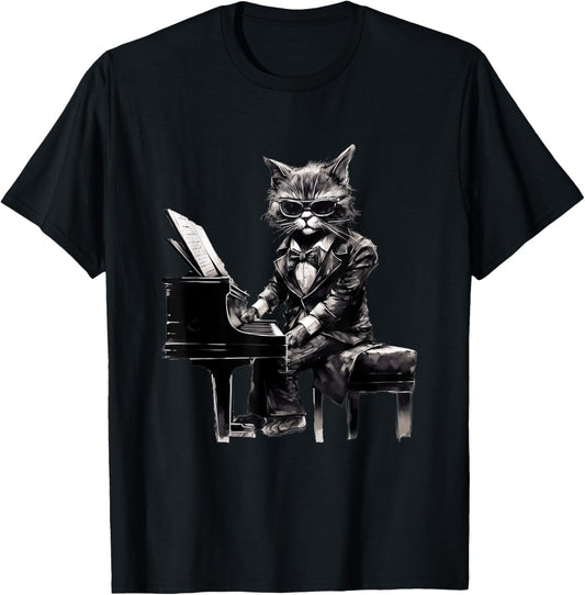 Funny Cat Playing Piano Synthesizer Playing Piano Cat T-Shirt