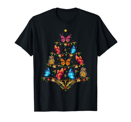 Butterfly Bird Lover Xmas Gift Butterfly Christmas Tree T-Shirt