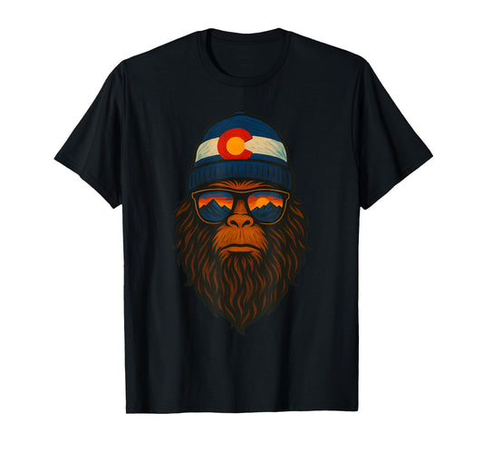 Colorado Sasquatch Beanie Sunset Mountain Bigfoot Art Retro T-Shirt