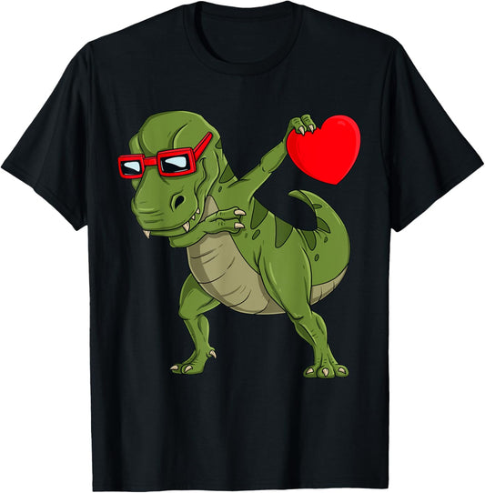 Valentines Day Dabbing Dinosaur T Rex Heart Boys Kids Dab T-Shirt