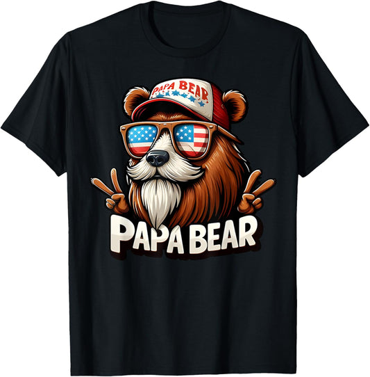 Papa Bear Shirt Fathers Day Gift US American Flag Best Dad Men T-Shirt