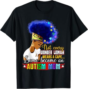Black Afro American Autism Awareness Mom Rainbow Sparkle T-Shirt