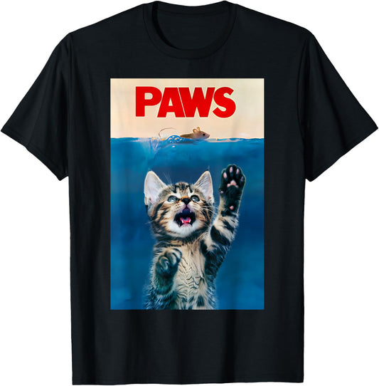 PAWS Funny Cat parody cat Lover Gift Kitten Shark Mouse meow T-Shirt