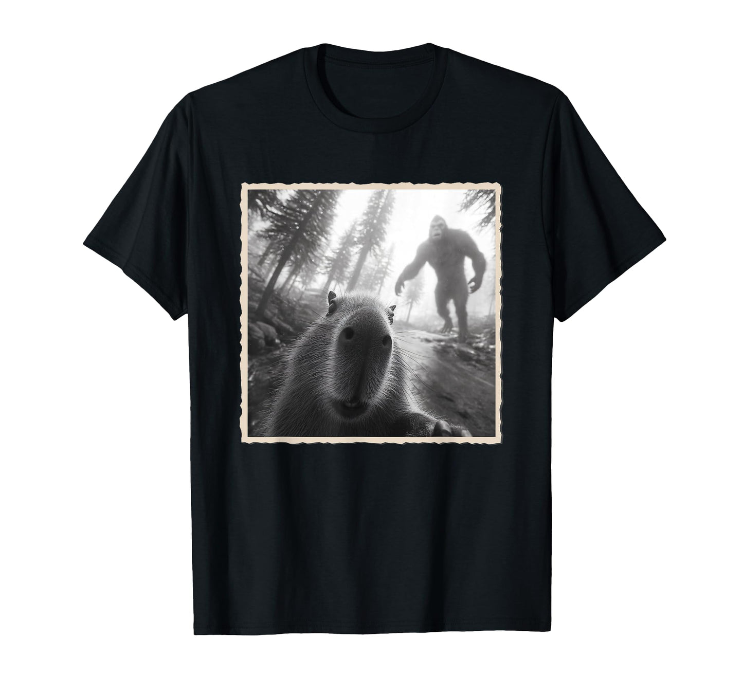 Capybara Scared Selfie With Bigfoot & Funny Sasquatch T-Shirt