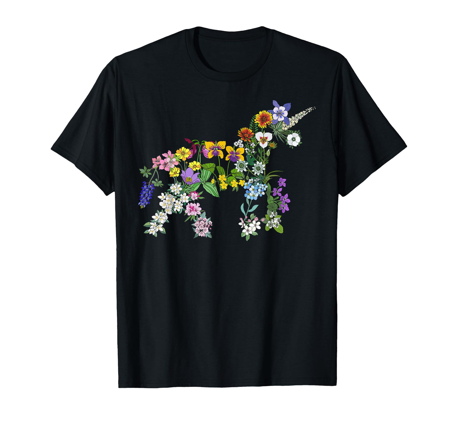 Floral Unicorn Wildflowers Flower Unicorn Shape Graphic Tee T-Shirt