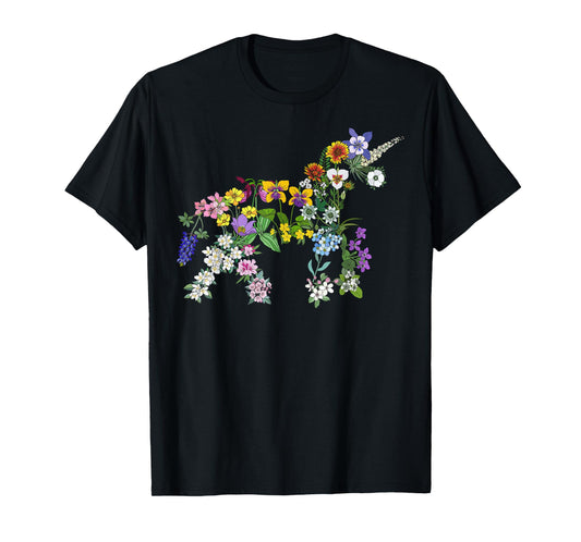 Floral Unicorn Wildflowers Flower Unicorn Shape Graphic Tee T-Shirt