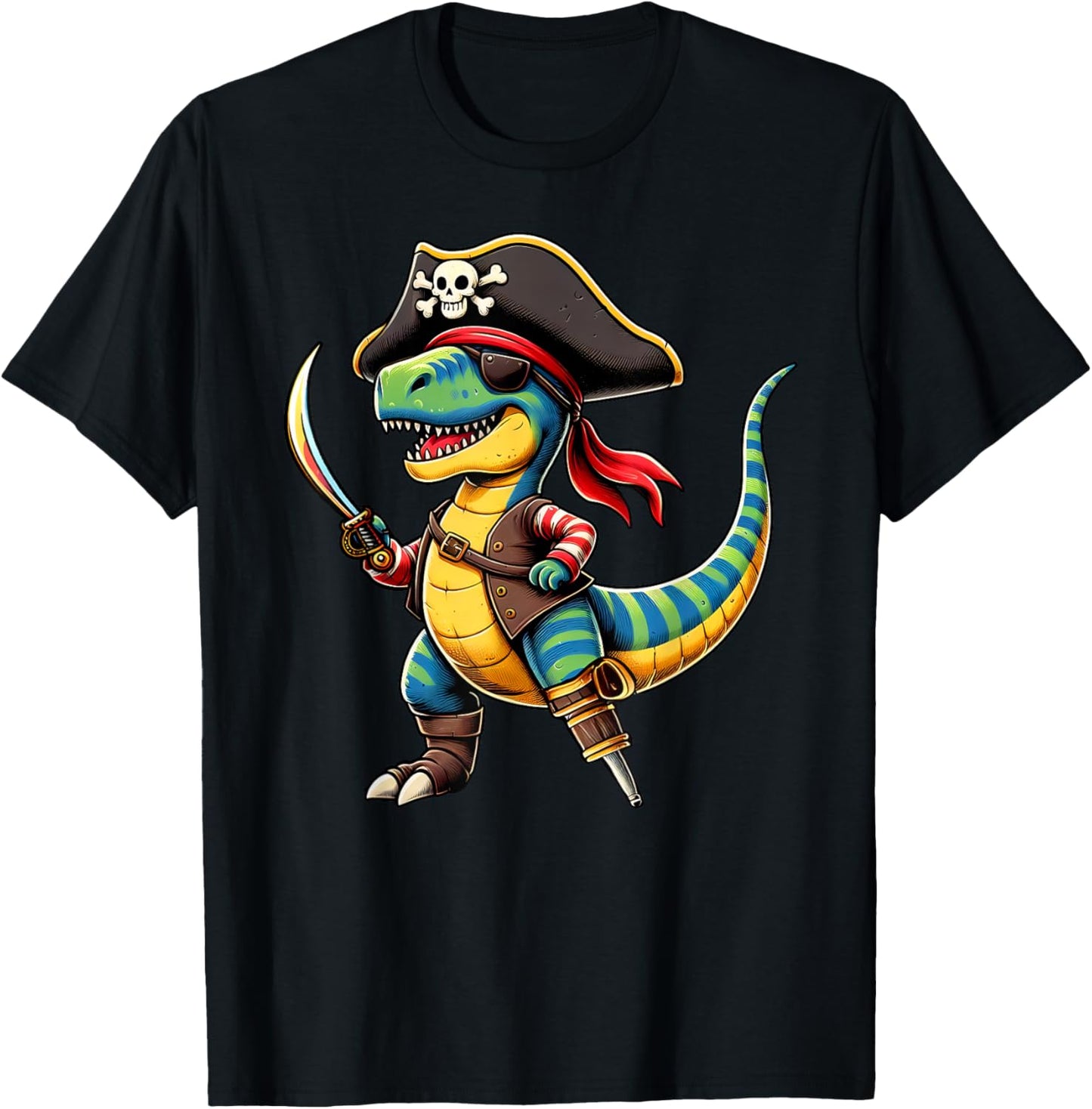 Funny Halloween Boys Kids Toddlers Dinosaur Trex Pirate T-Shirt