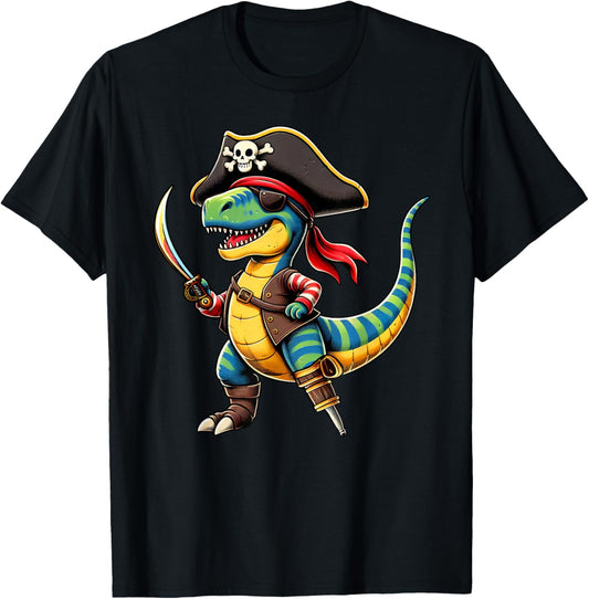 Funny Halloween Boys Kids Toddlers Dinosaur Trex Pirate T-Shirt