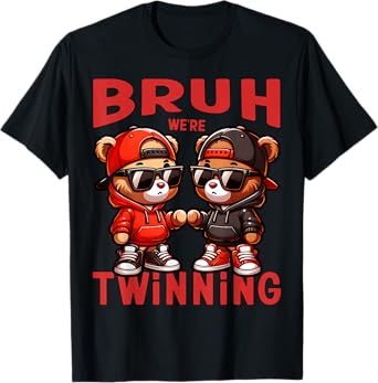 Bruh We're Twinning Boys Twin Day Spirit Week Teddy Bear Kid T-Shirt