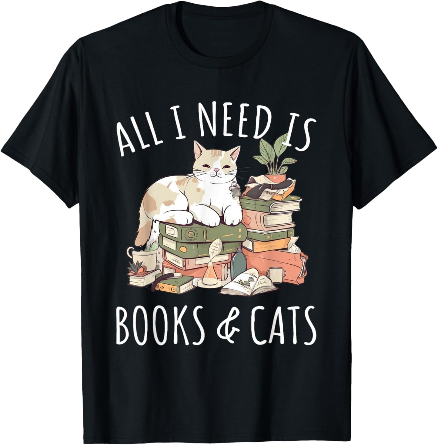 All I need is Books & Cats Women Reading Cat Lover T-Shirt