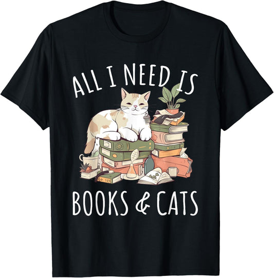 All I need is Books & Cats Women Reading Cat Lover T-Shirt
