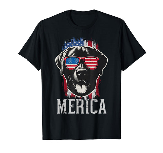 4th Of July Dog Labrador Merica US Flag Men Women Kids T-Shirt