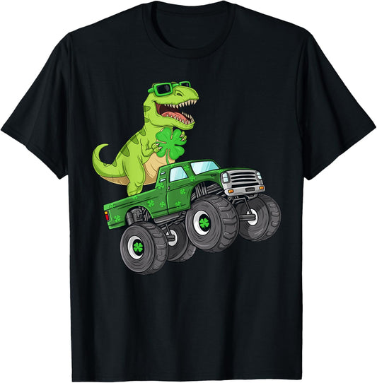 St Patricks Day T Rex Riding Monster Truck Dino Toddler Boys T-Shirt