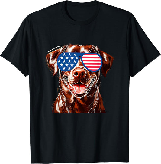 Chocolate lab Dog American Flag Patriotic 4th of July Puppy T-Shirt