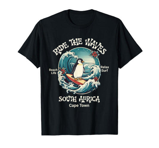 Penguin Surfing Waves South Africa Cape Cod Surfs Up Fun T-Shirt