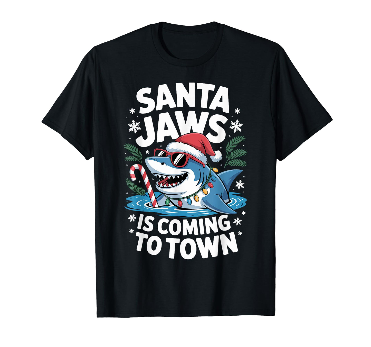 Santa Jaws Sharkmas Xmas Shark Christmas In July T-Shirt