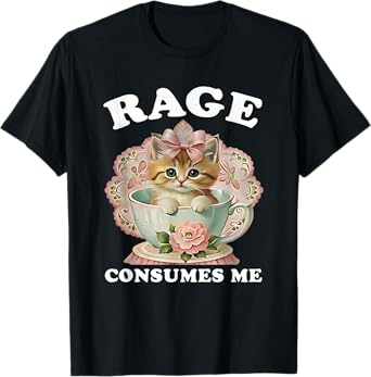 Funny Cat Vintage Rage Consumes Me Cute Cat Kitten Tees T-Shirt for Men Women