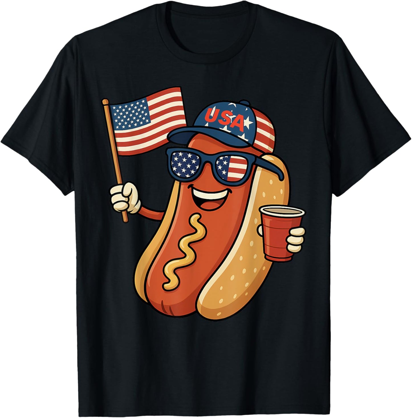 Funny 4th Of July Fourth Hotdog Sunglasses American Flag USA T-Shirt