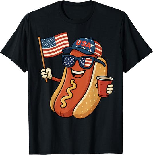 Funny 4th Of July Fourth Hotdog Sunglasses American Flag USA T-Shirt
