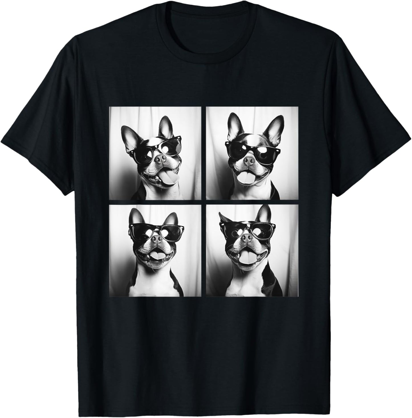 Boston Terrier Funny Dogs with Sunglasses Photo Pets Meme T-Shirt