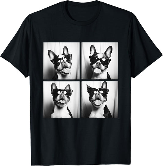 Boston Terrier Funny Dogs with Sunglasses Photo Pets Meme T-Shirt