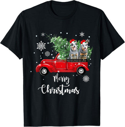 Red Truck Merry Christmas Tree Australian Cattle Dog T-Shirt
