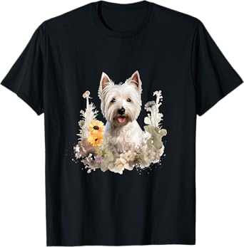 West Highland White Terrier Dog With Flowers Pastel Floral Men Women Girls Kids T-Shirt