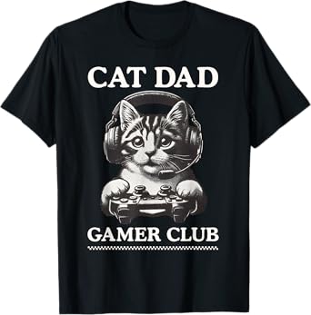 Cat Dad Gamer Club Video Games Gaming Cat Player Fathers Day T-Shirt for Men Women