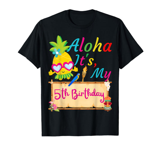 Aloha It's My 5th Birthday Hawaii 5 Years Girl Luau Candles T-Shirt