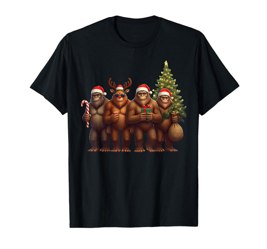 Santa Bigfoot Christmas Lights Bigfoot Lover Xmas Squad T-Shirt