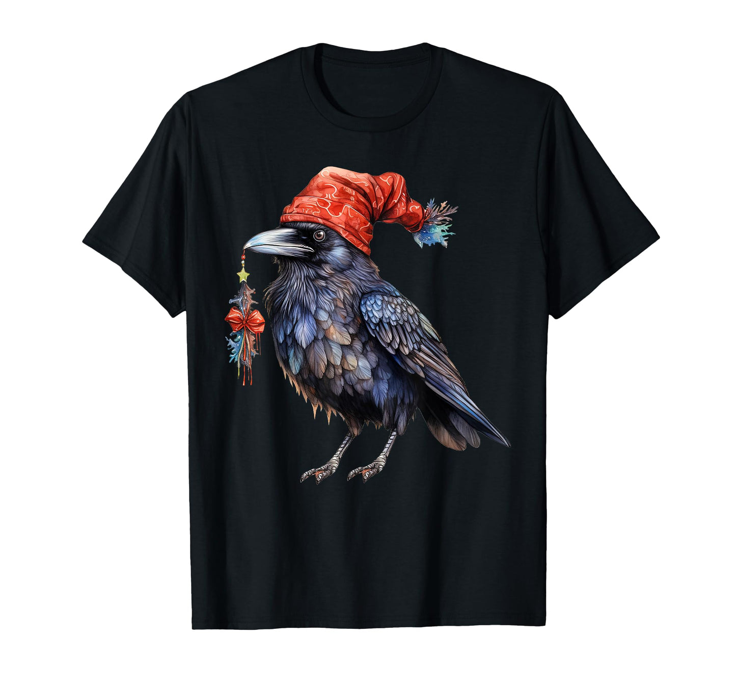 Christmas Raven Santa Hat Animal Raven Crow Bird Lover T-Shirt