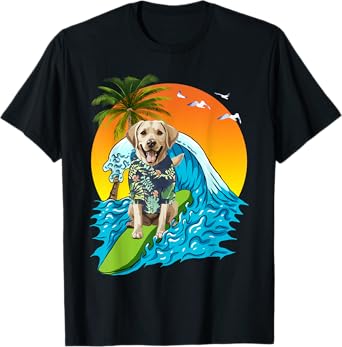 Labrador Retriever Dog Surfing Surfer Hawaii Summer Vibes Men Women Kids T-Shirt