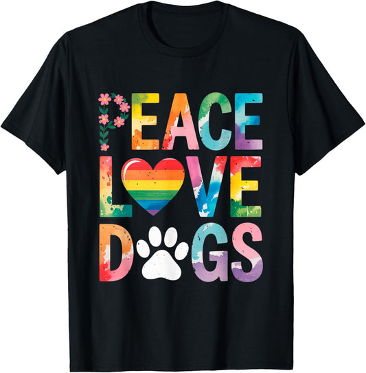 Peace Love Dogs Retro Hippie Dog Lover T-Shirt