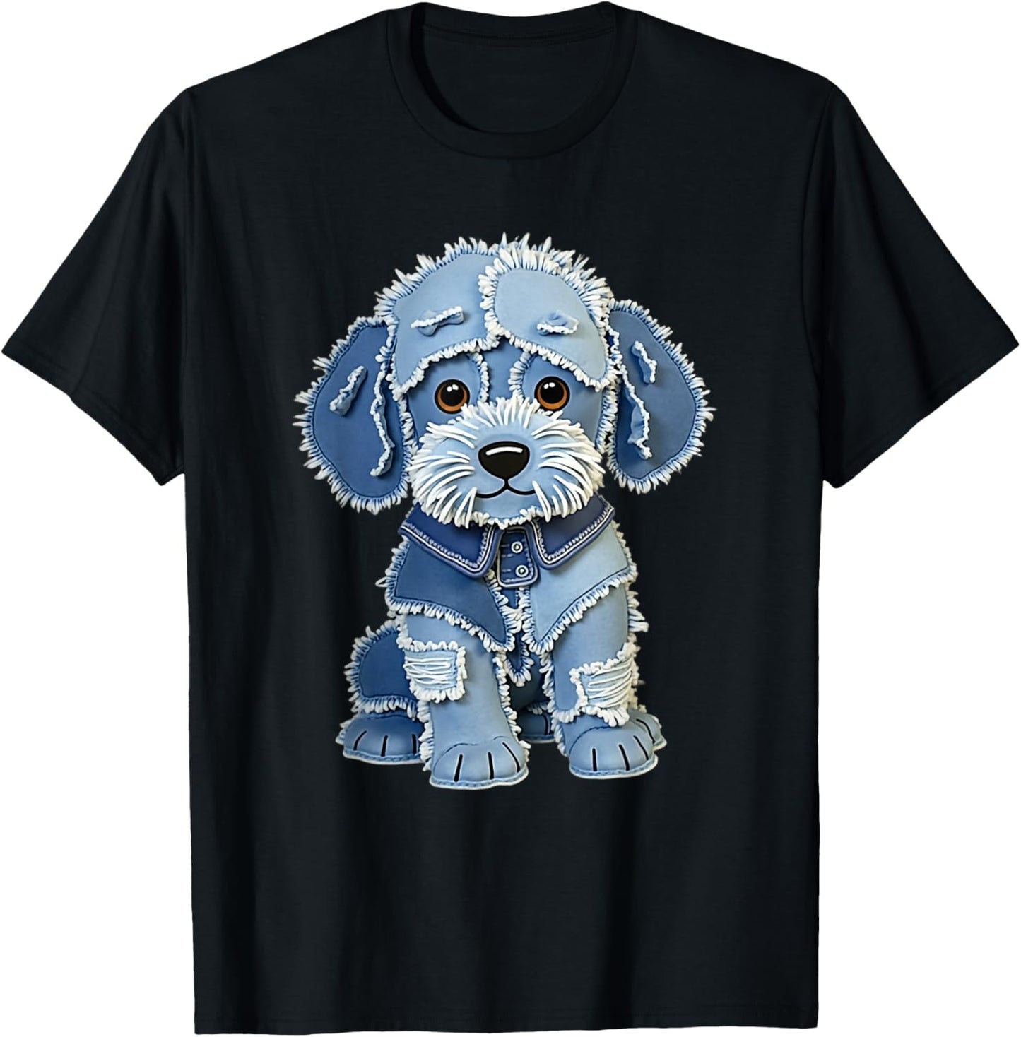 Retro Funny Denim Patch Animal Dog Print T-Shirt